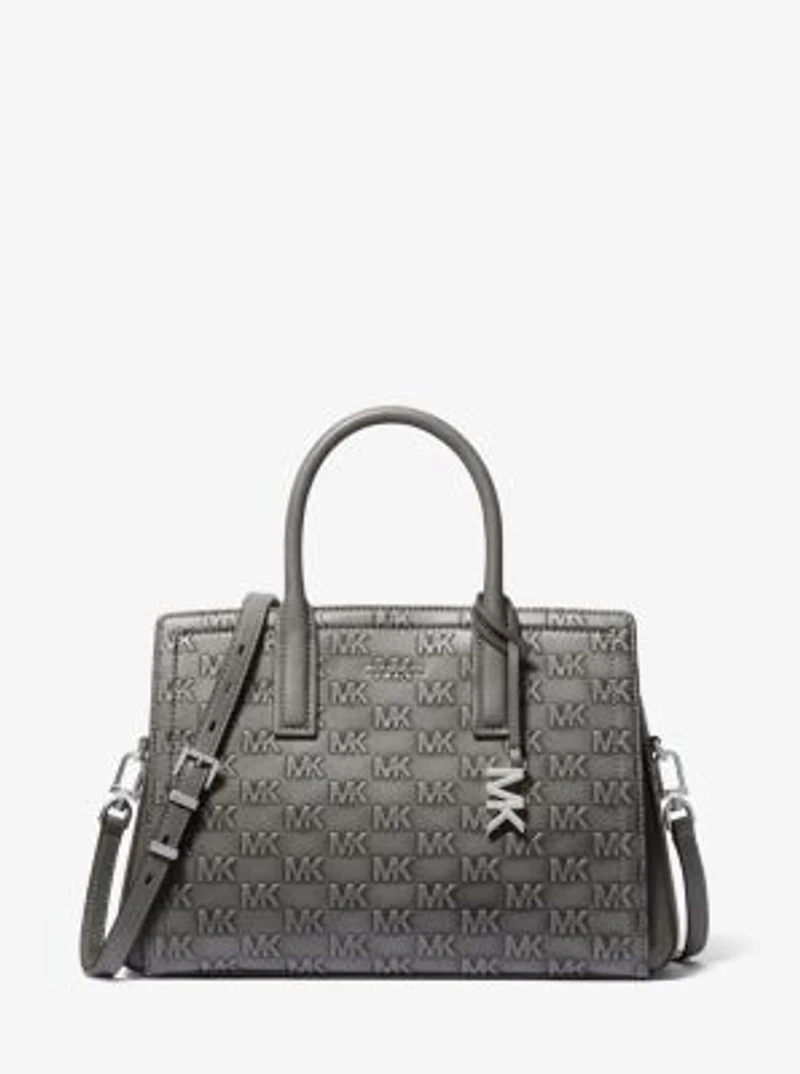 Laila Medium Logo Embossed Burnished Leather Satchel