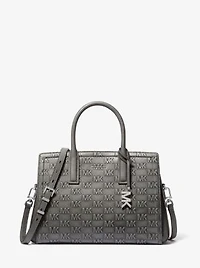 Laila Medium Logo Embossed Burnished Leather Satchel