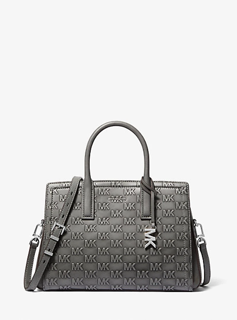 Laila Medium Logo Embossed Burnished Leather Satchel