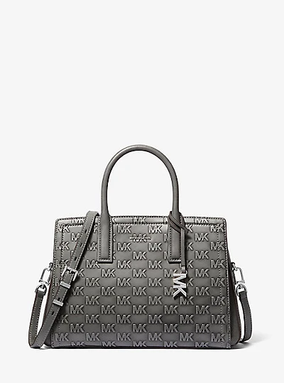 Laila Medium Logo Embossed Burnished Leather Satchel