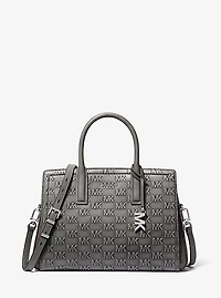 Laila Medium Logo Embossed Burnished Leather Satchel