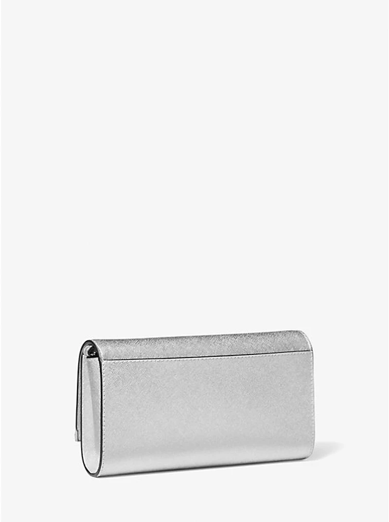 Mona Large Metallic Saffiano Leather Clutch
