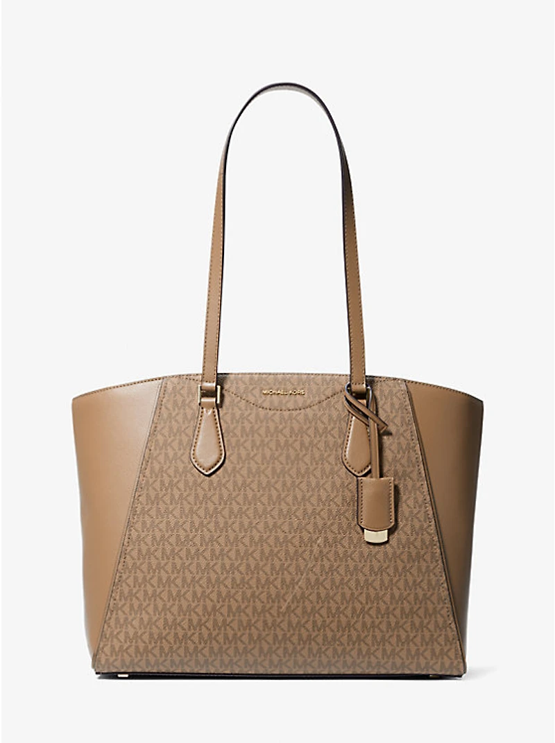 Taryn Large Signature Logo and Leather Tote Bag