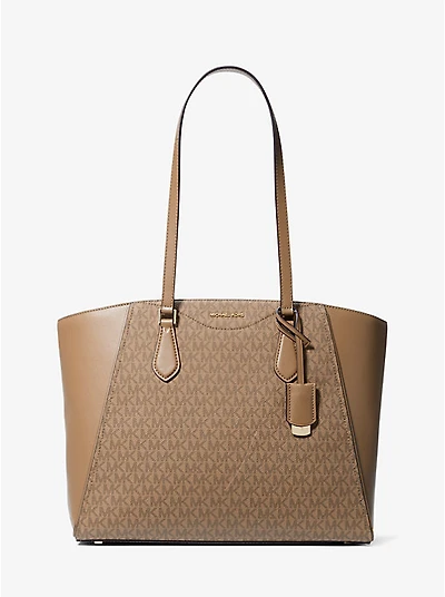 Taryn Large Signature Logo and Leather Tote Bag
