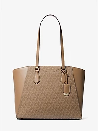 Taryn Large Signature Logo and Leather Tote Bag