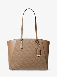 Taryn Large Signature Logo and Leather Tote Bag