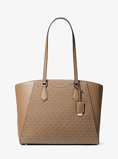 Taryn Large Signature Logo and Leather Tote Bag