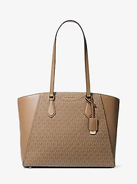Taryn Large Signature Logo and Leather Tote Bag