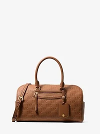 Jet Set Travel Medium Logo Embossed Leather Duffel Crossbody Bag