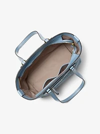 Jet Set Travel Medium Logo Embossed Leather Tote Bag