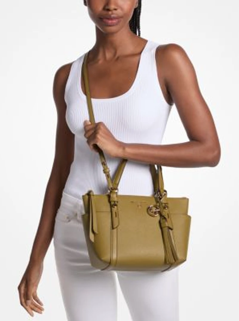 Sullivan Saffiano Leather Top-Zip Tote Bag