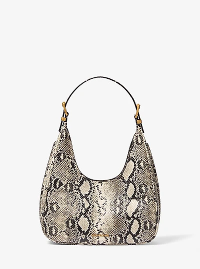 Nolita Small Snake Embossed Leather Hobo Shoulder Bag