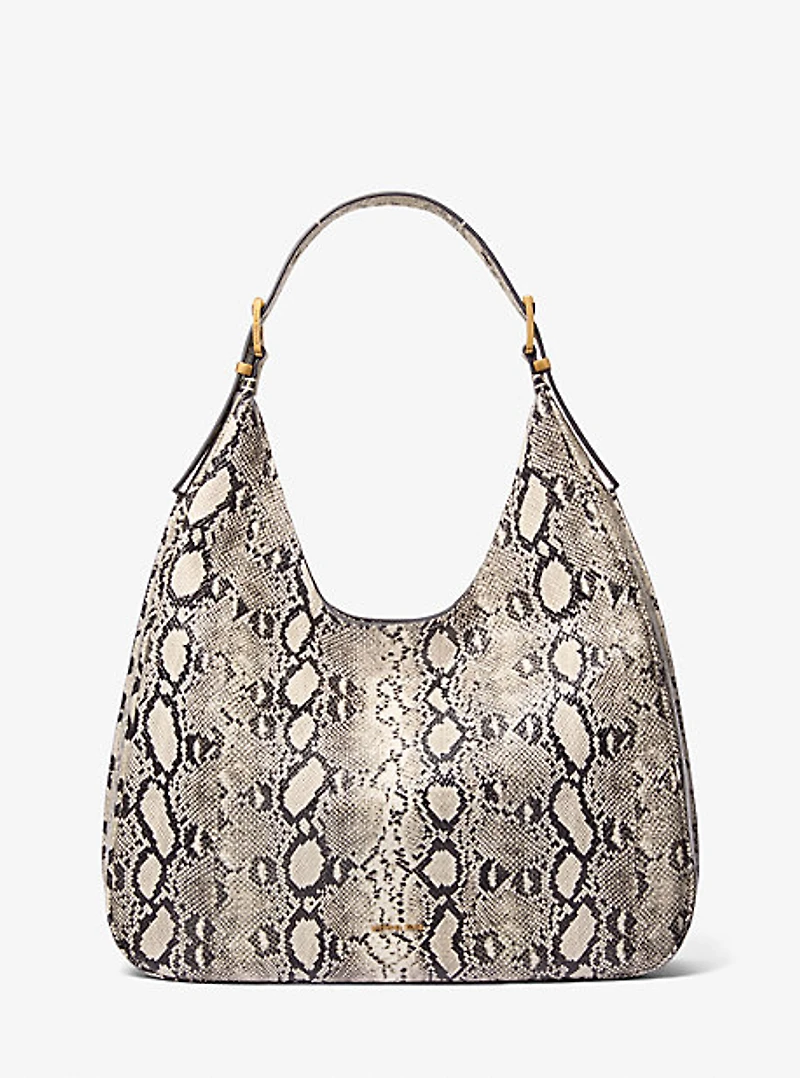 Nolita Large Snake Embossed Leather Hobo Shoulder Bag