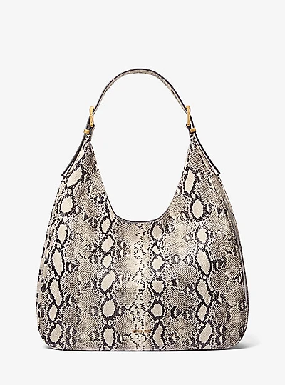Nolita Large Snake Embossed Leather Hobo Shoulder Bag