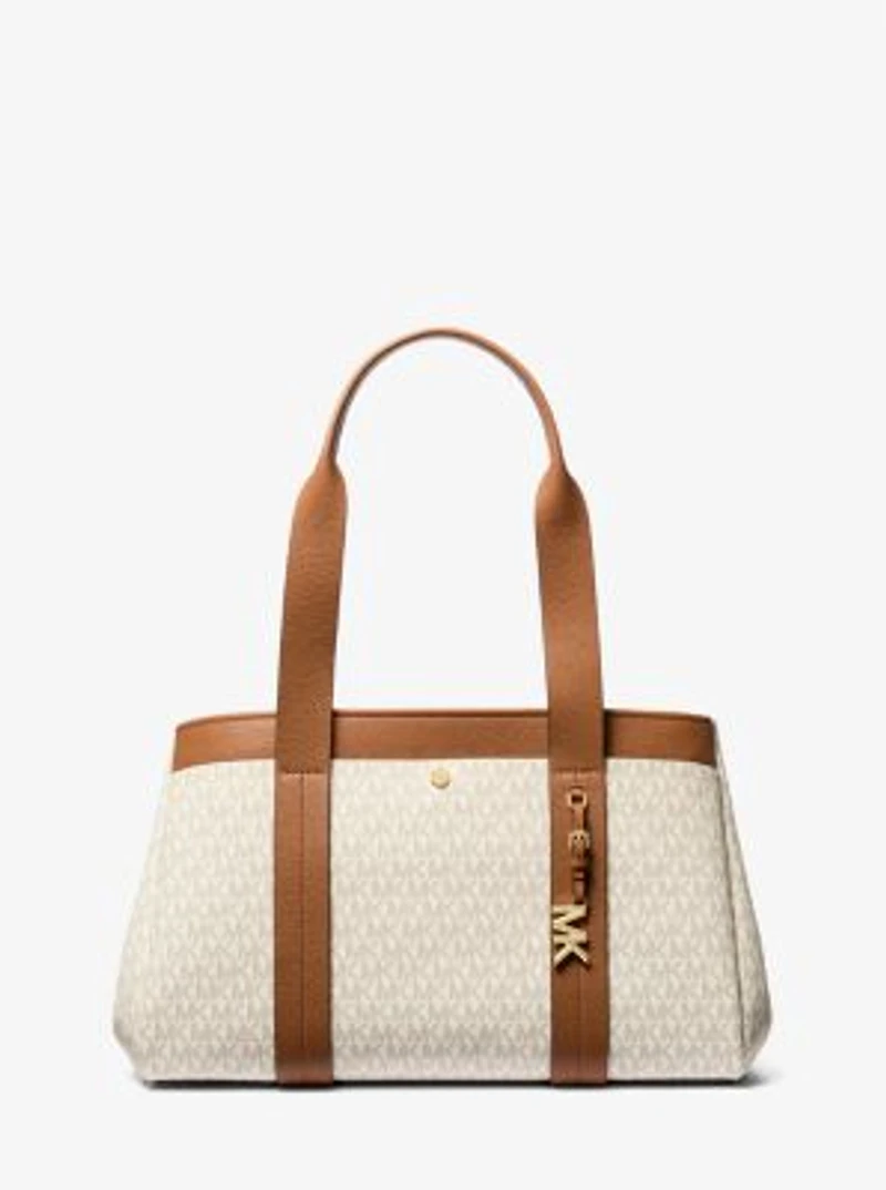 Romee Large Signature Logo and Leather Tote Bag