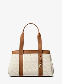 Romee Large Signature Logo and Leather Tote Bag