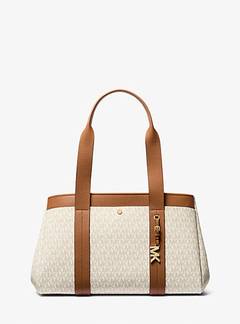 Romee Large Signature Logo and Leather Tote Bag