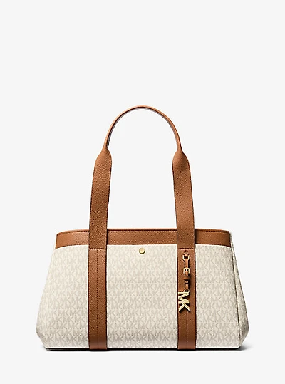 Romee Large Signature Logo and Leather Tote Bag