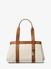 Romee Large Signature Logo and Leather Tote Bag