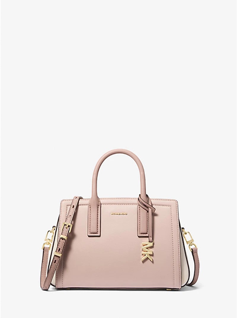 Laila Small Color-Block Pebbled Leather Satchel