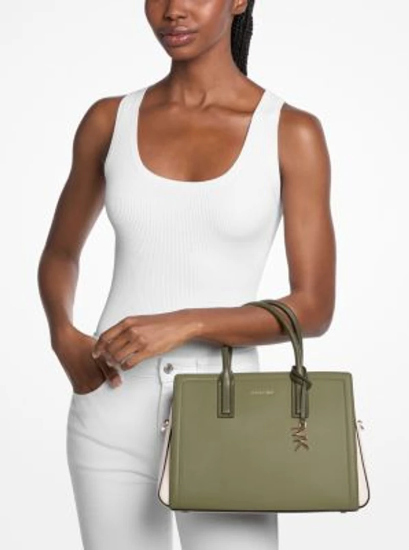Laila Medium Color-Block Pebbled Leather Satchel