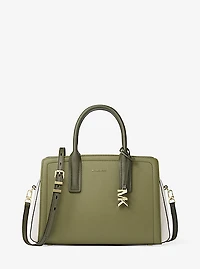 Laila Medium Color-Block Pebbled Leather Satchel