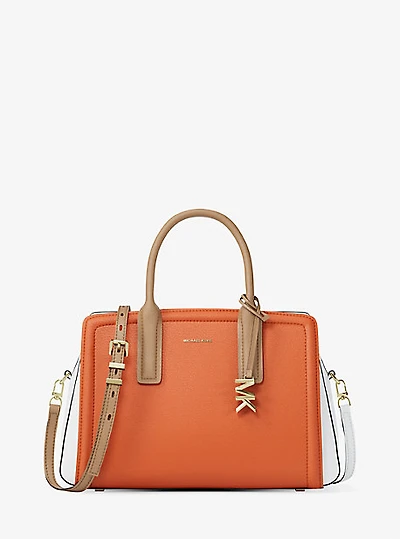 Laila Medium Color-Block Pebbled Leather Satchel