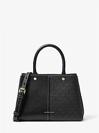 Flora Medium Signature Logo and Leather Satchel