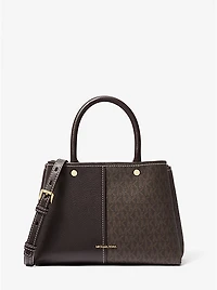 Flora Medium Signature Logo and Leather Satchel