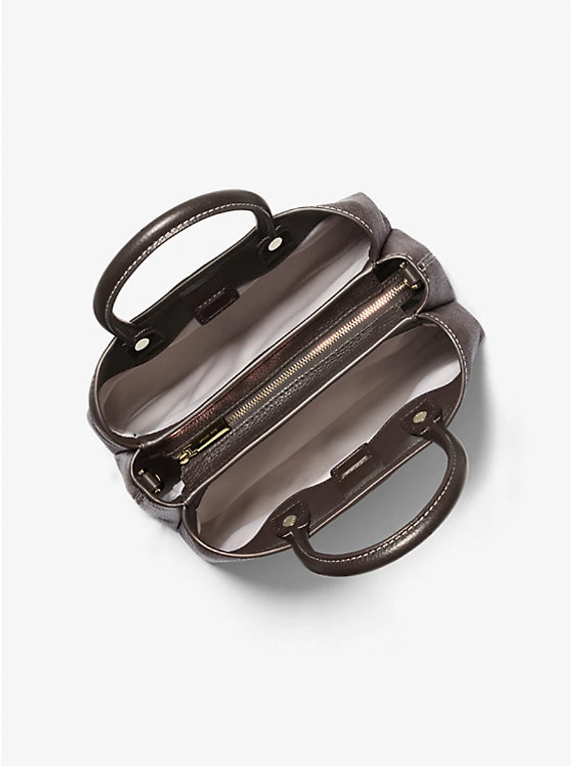 Flora Medium Signature Logo and Leather Satchel