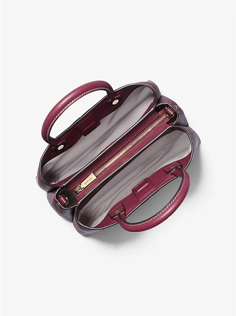 Flora Medium Signature Logo and Leather Satchel