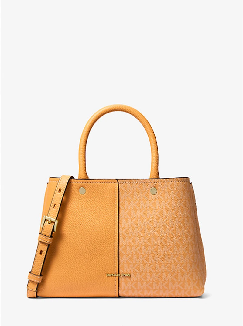 Flora Medium Signature Logo and Leather Satchel