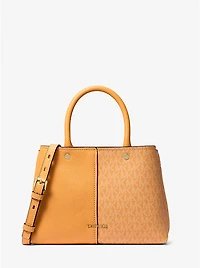 Flora Medium Signature Logo and Leather Satchel