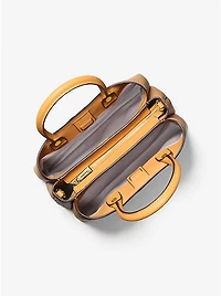 Flora Medium Signature Logo and Leather Satchel