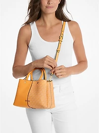 Flora Medium Signature Logo and Leather Satchel