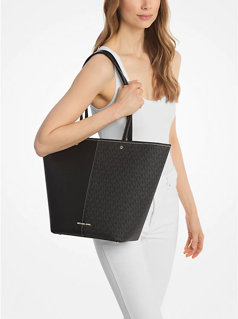 Flora Large Signature Logo and Leather Tote Bag