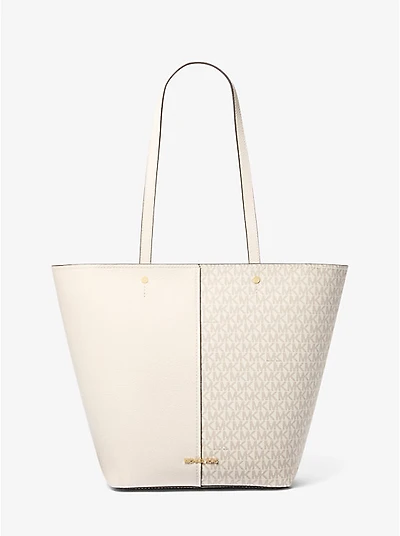 Flora Large Signature Logo and Leather Tote Bag