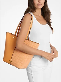 Flora Large Signature Logo and Leather Tote Bag