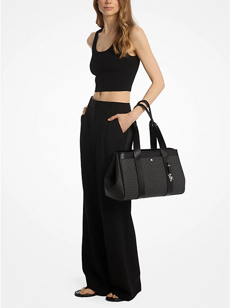 Romee Large Signature Logo and Leather Tote Bag