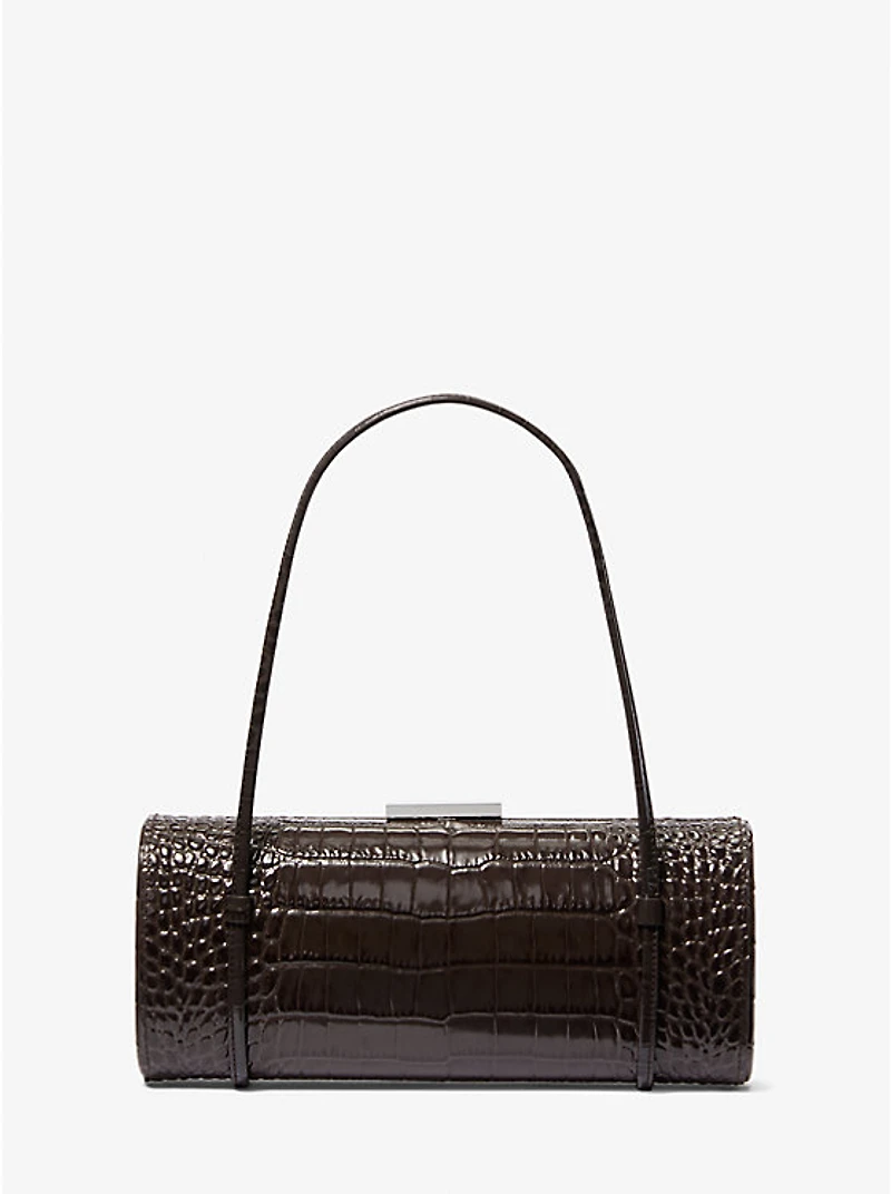 Natalie Crocodile Embossed Patent Leather Barrel Bag