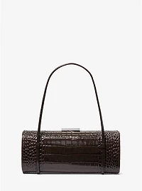 Natalie Crocodile Embossed Patent Leather Barrel Bag