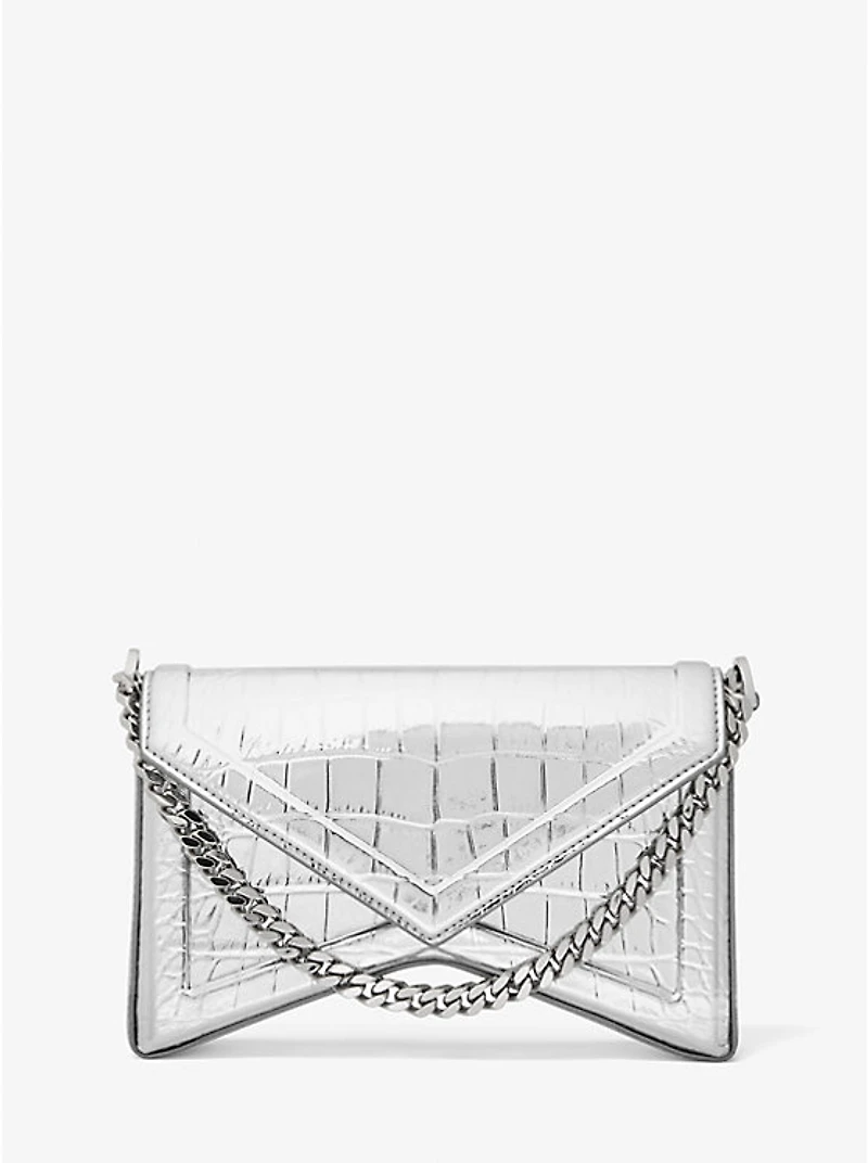 Manhatta Medium Metallic Crocodile Embossed Leather Bag
