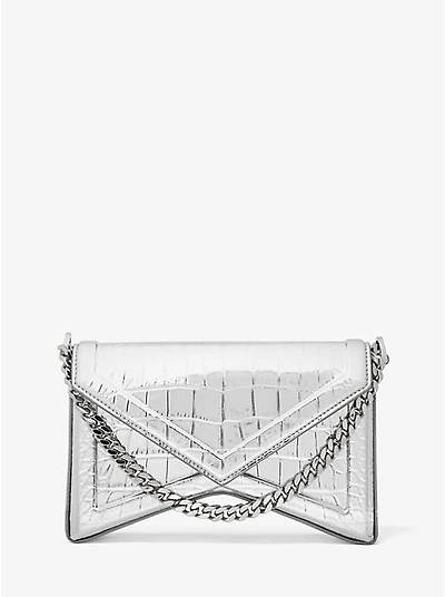 Manhatta Medium Metallic Crocodile Embossed Leather Bag