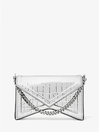Manhatta Medium Metallic Crocodile Embossed Leather Bag