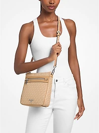 Jet Set Large Logo Print Woven Crossbody Bag