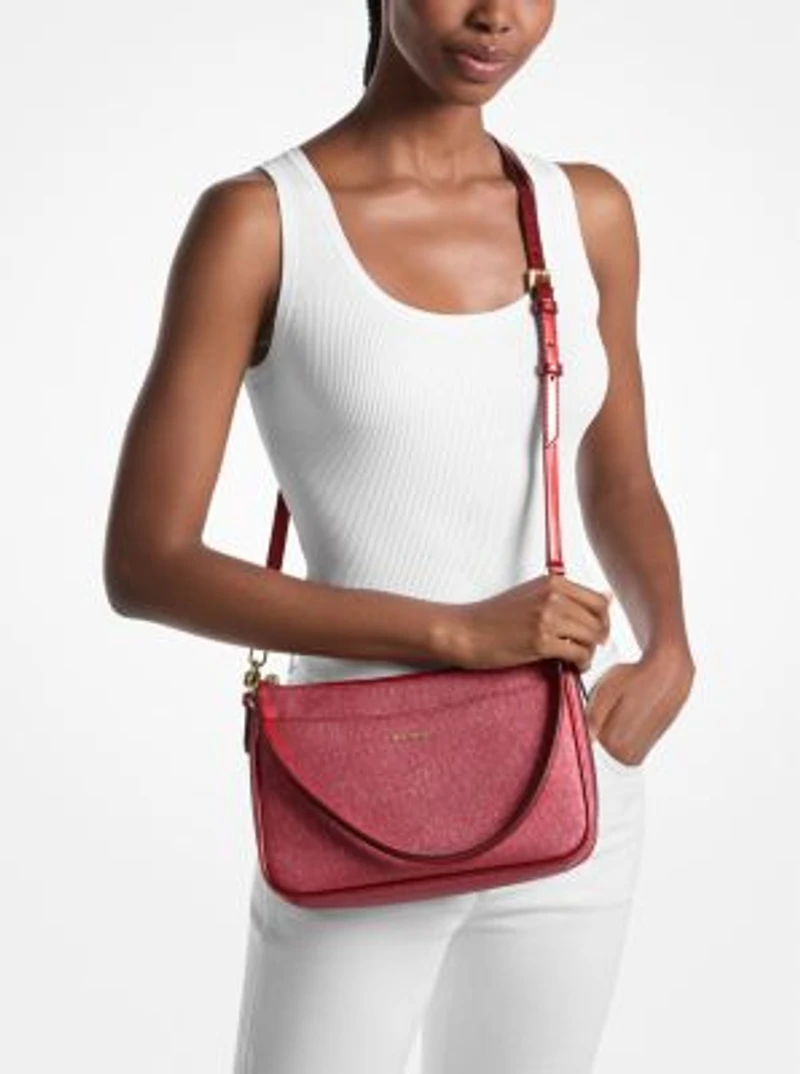 Jet Set Medium Metallic Signature Logo Convertible Crossbody Bag