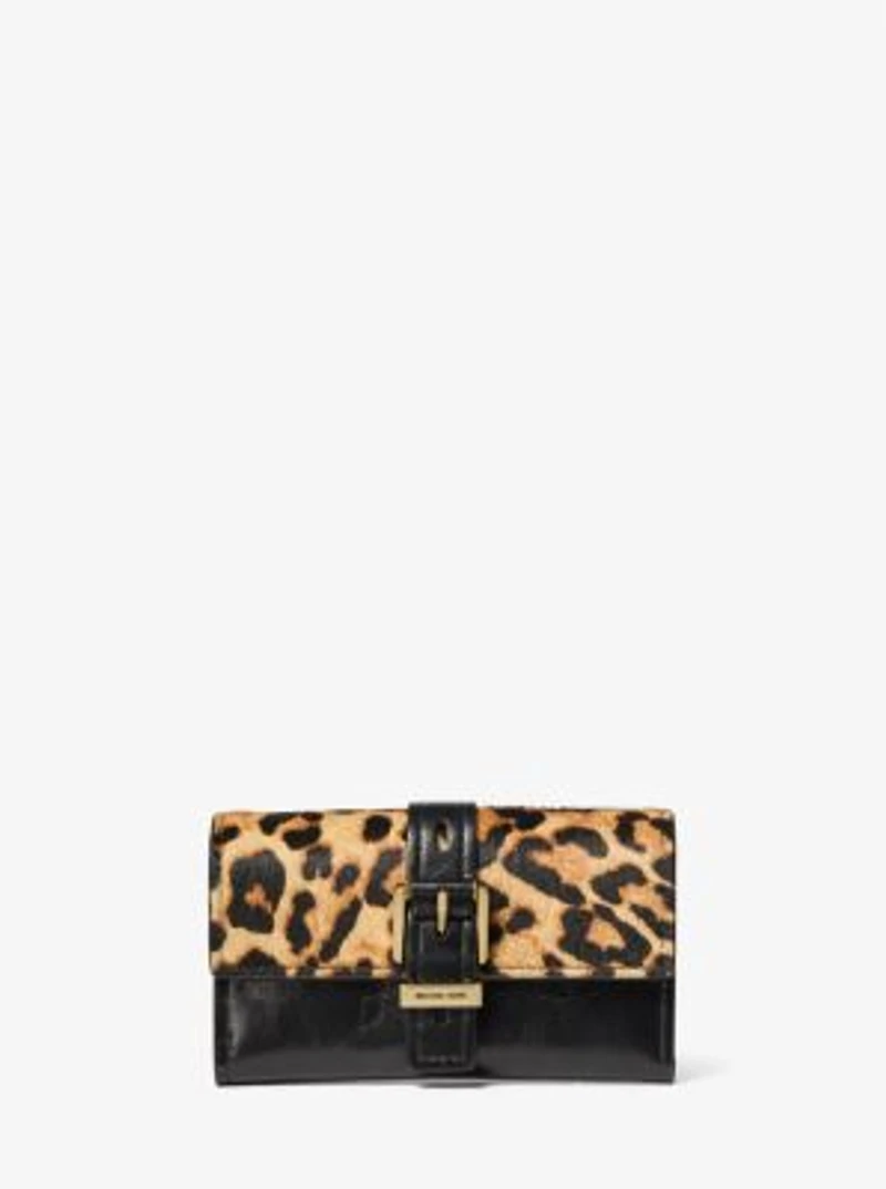 Nolita Medium Leopard Print Calf Hair and Leather Tri-Fold Wallet