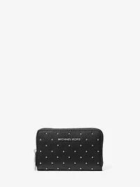 Jet Set Small Studded Pebbled Leather Wallet
