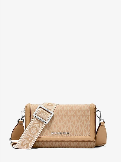 Jet Set Small Signature Logo Print Woven Smartphone Crossbody Bag