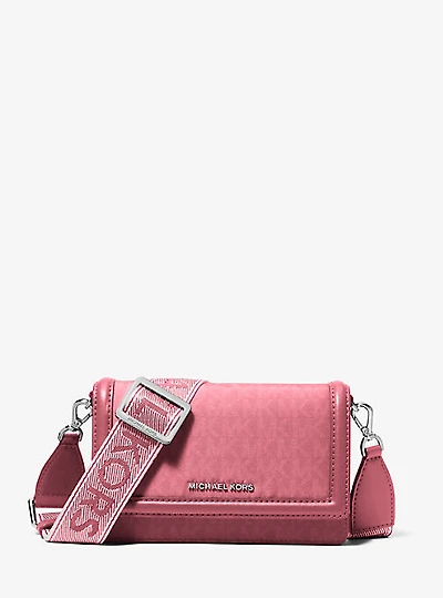 Jet Set Small Signature Logo Print Woven Smartphone Crossbody Bag
